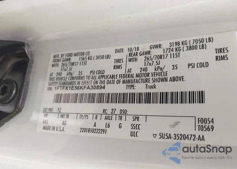 2019 Ford F-150 Xl из США, поврежденный, VIN 1FTFX1E56KFA30894